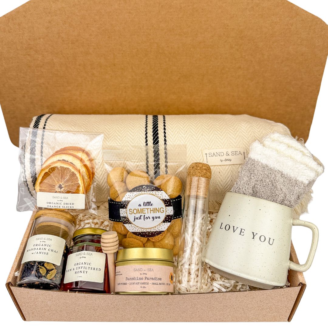 Sending A Blanket Hug in A Box Gift Basket Sand Sea by Ashley
