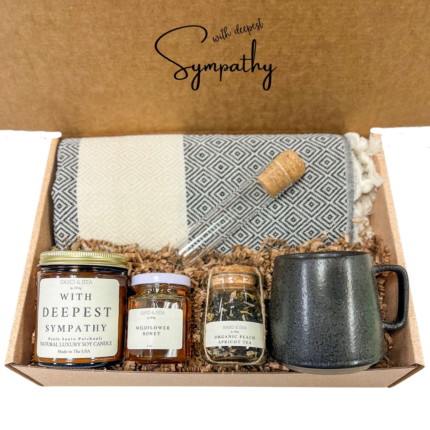 Sympathy Basket with Blanket Gift for Someone Who Lost a Loved One Sand Sea by Ashley