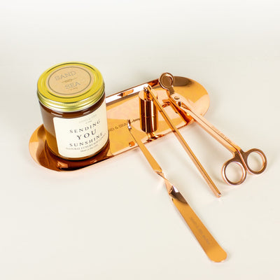 Candle Care Kits with Candle Snuffer, Wick Trimmer, Wick Dipper and Plate - 4 Pieces - Rose Gold