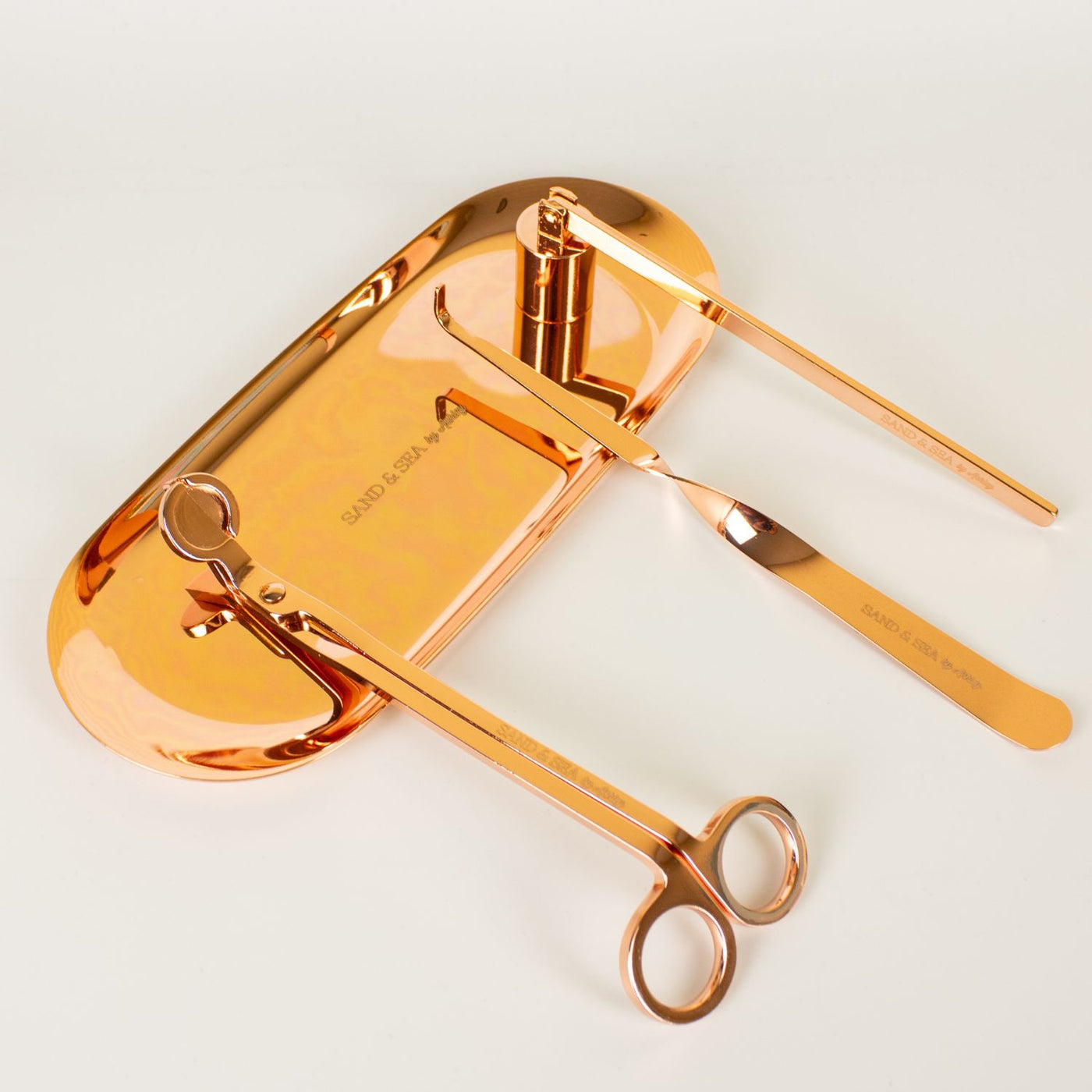 Candle Care Kits with Candle Snuffer, Wick Trimmer, Wick Dipper and Plate - 4 Pieces - Rose Gold
