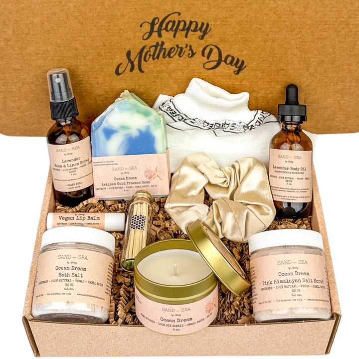 Happy Mothers Day Gift Baskets - Spa Self Care Package for Women 10 pc - Sand & Sea by Ashley