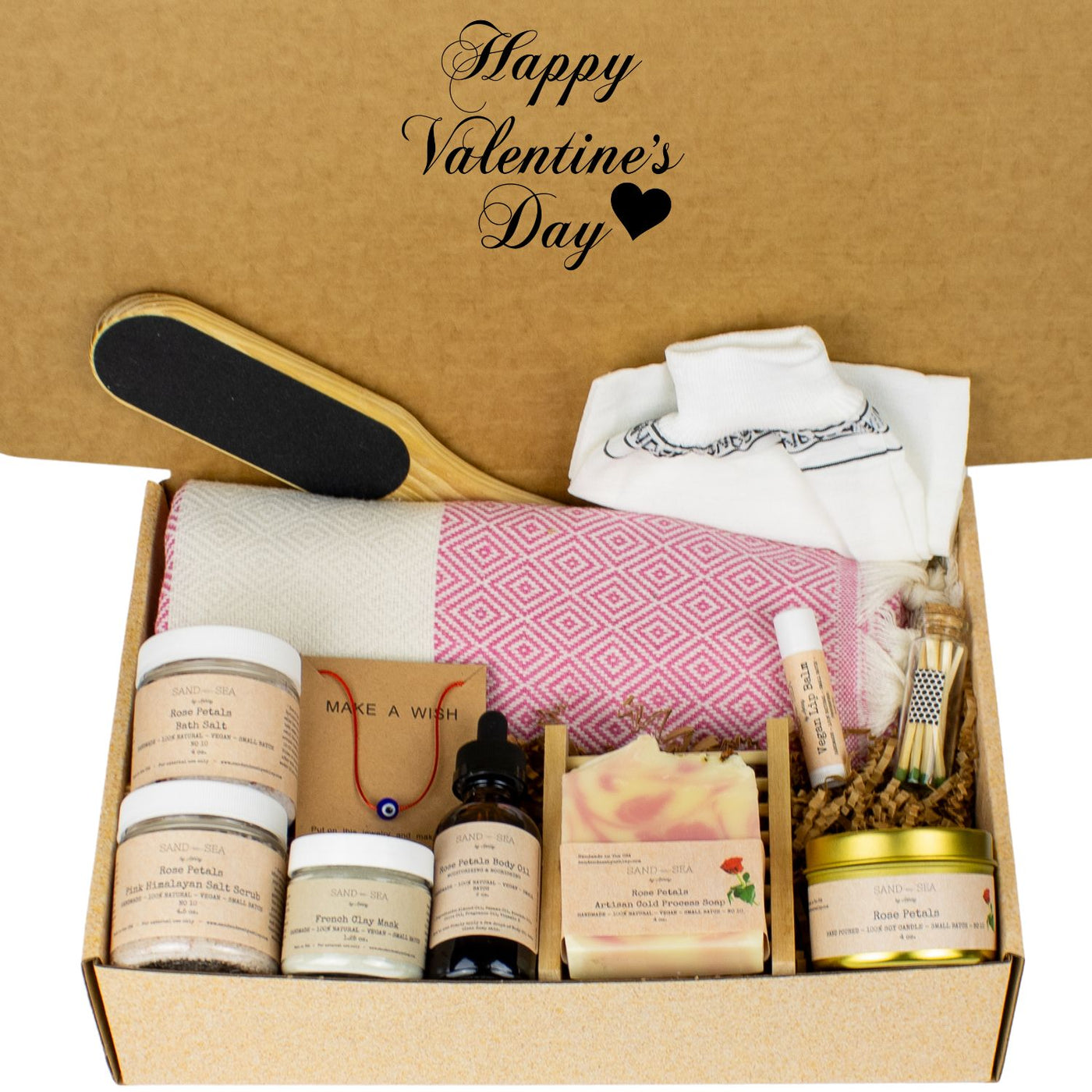 Valentine's Day Gift Box for Her - Handmade Rose Petals Spa Gift Set with Turkish Towel 13 pieces