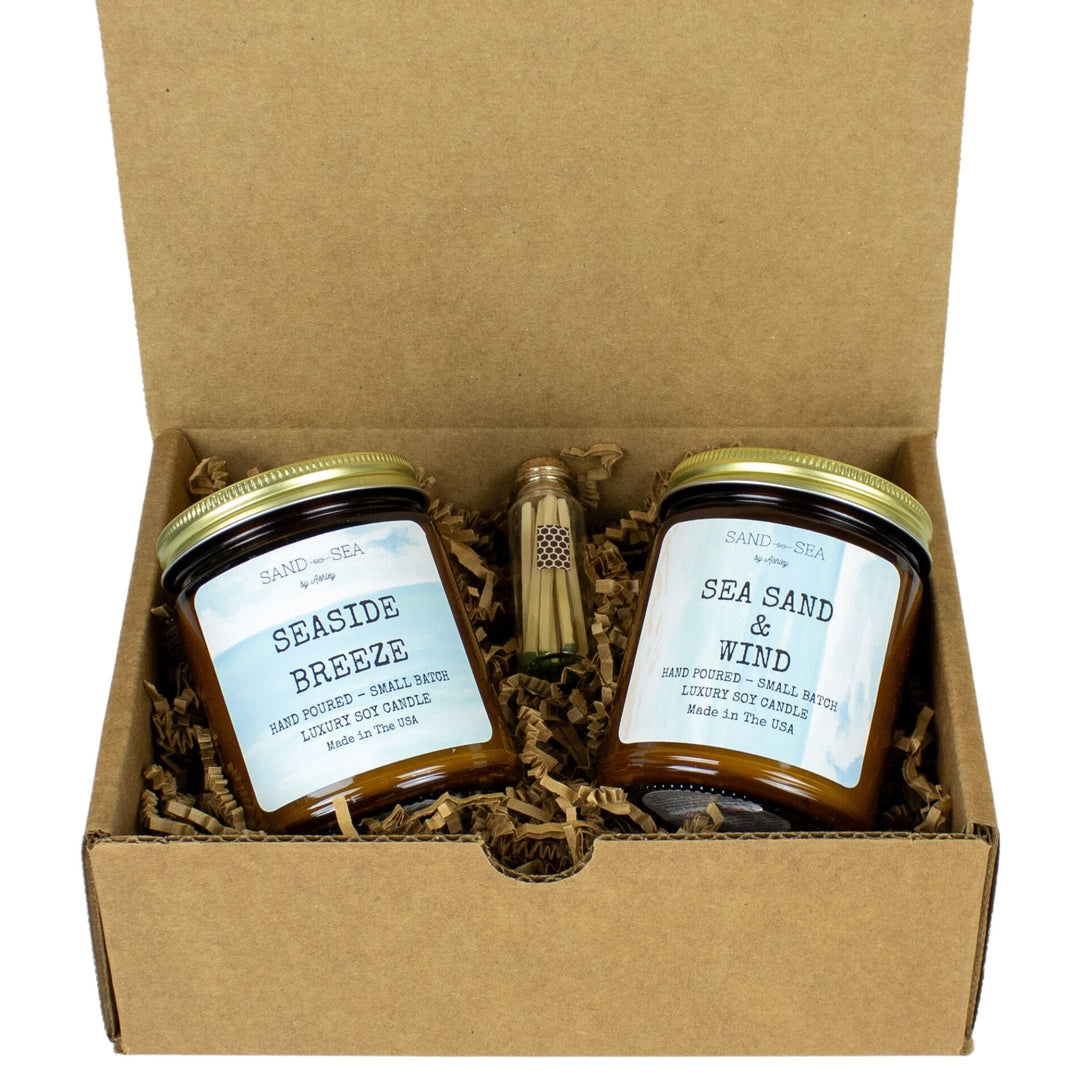 Ocean Lovers Handmade Scented Soy Candle Gift Set 2 pieces 9 oz Jars - Sand & Sea by Ashley