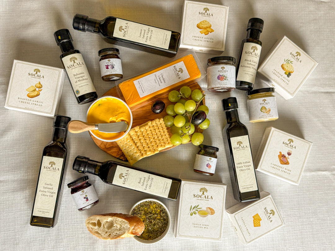 Socala gourmet food products on a table.