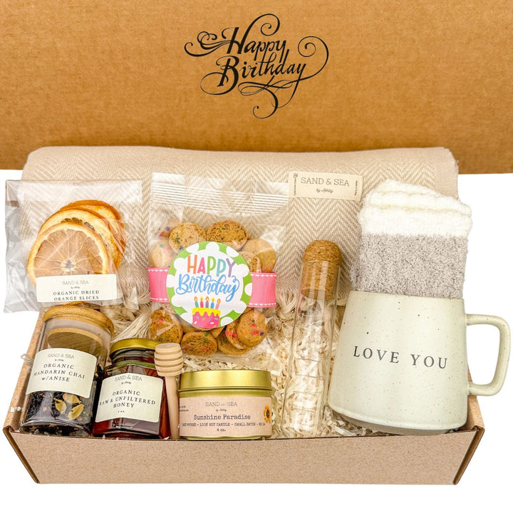 Birthday Gift Box for Her -Gift Basket for Women with Blanket_Socks