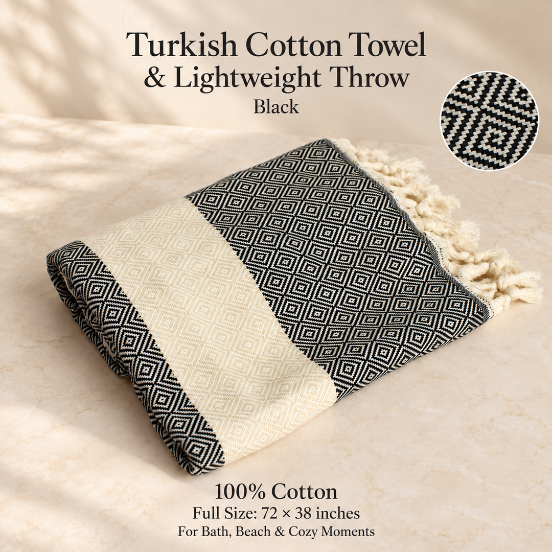 Turkish Cotton Bath and Beach Towel - Diamond Black X Large