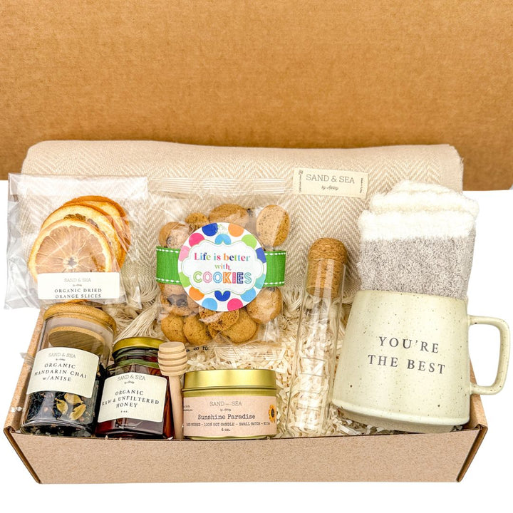 Care Package for Her | Luxury Coastal Sands Throw Blanket Gift Box