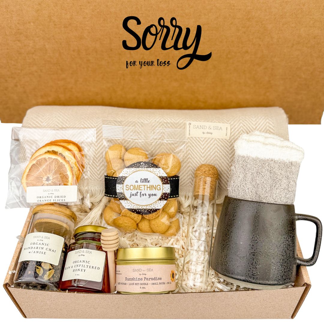 Condolences Gift Basket | Sympathy Presents with Luxury Blanket and Tea Set