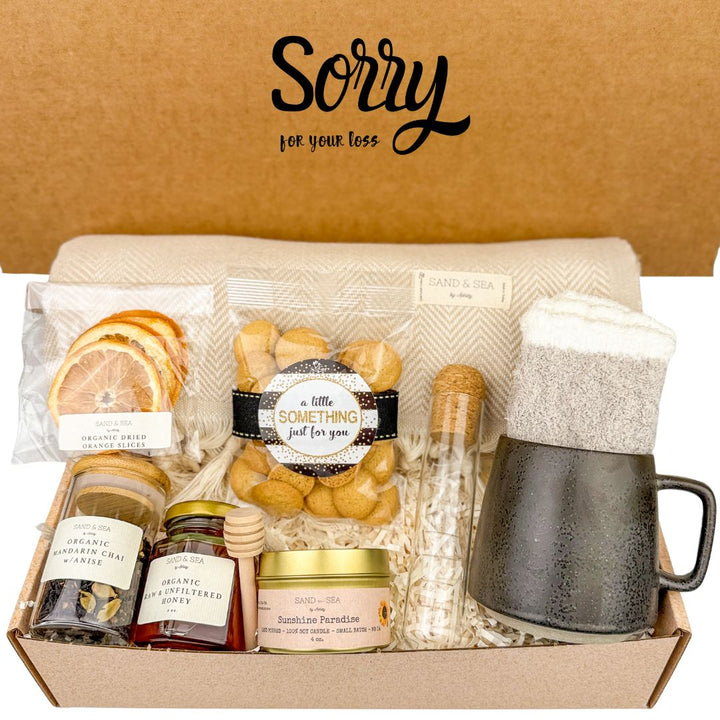 Condolences Gift Basket | Sympathy Presents with Luxury Blanket and Tea Set