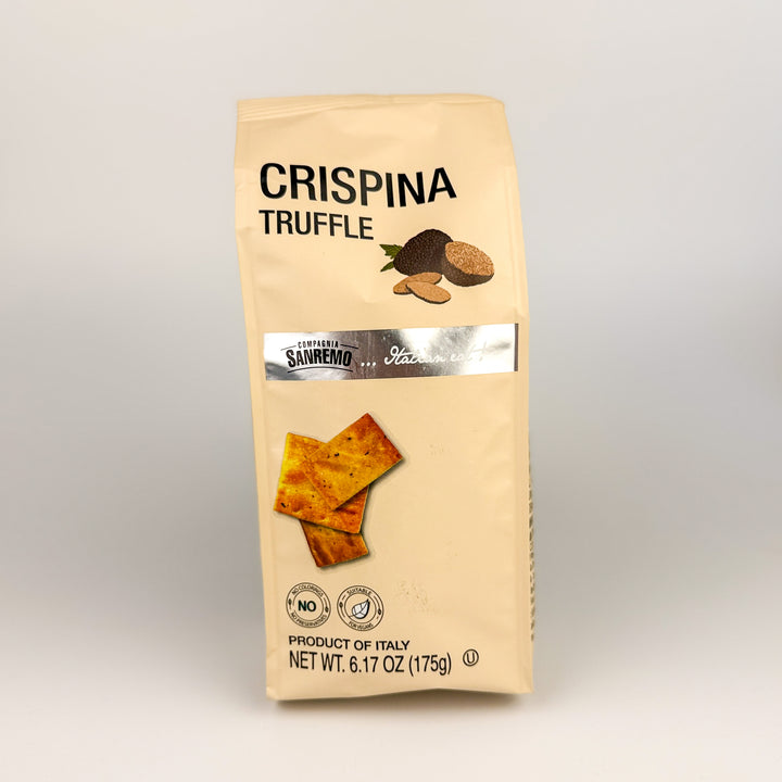 Crispina Truffle  crackers packaging on a light gray background