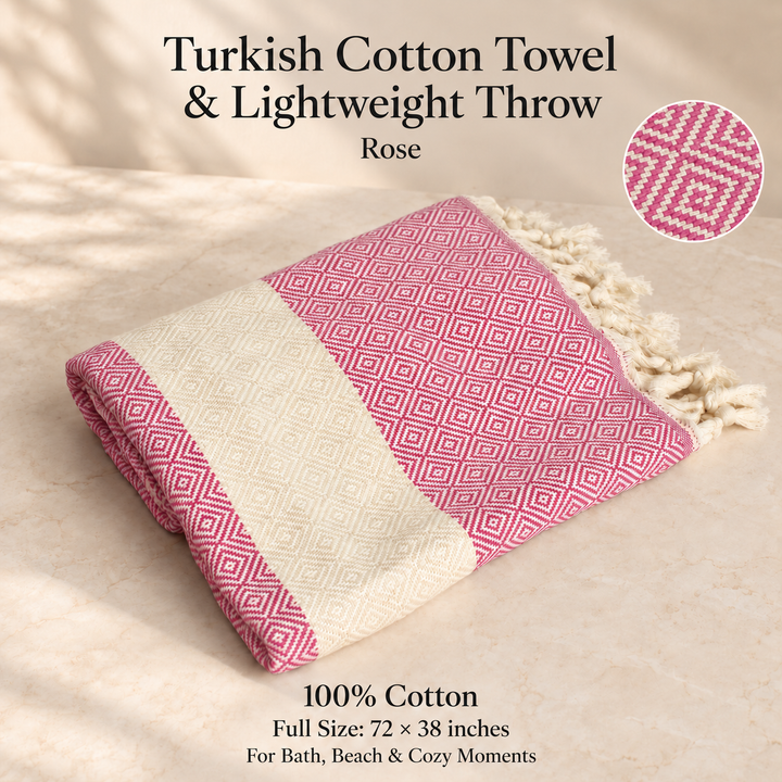 Turkish Cotton Bath and Beach Towel - Diamond Rose X Large