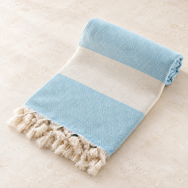 Turkish Cotton Bath and Beach Towel - Diamond Baby Blue X Large