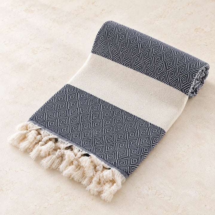 Turkish Cotton Bath and Beach Towel - Diamond Black X Large