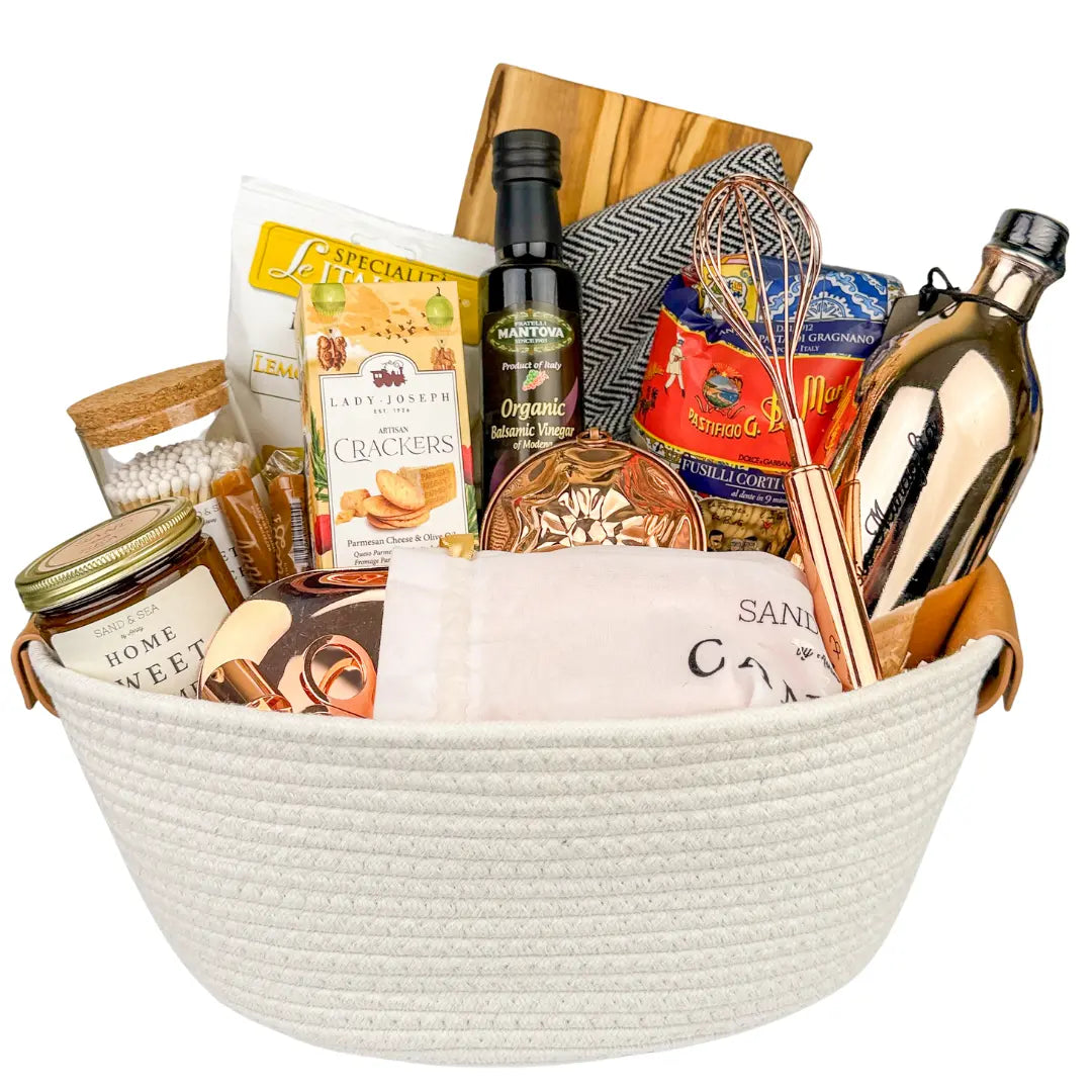 Best housewarming gift basket for realtors filled with luxury Italian foods and artisan home goods