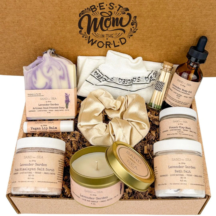 Best Mom in The World - Mothers Day Gift Basket - Handmade Natural Lavender Spa Gifts Set for Your Mom - Sand & Sea by Ashley