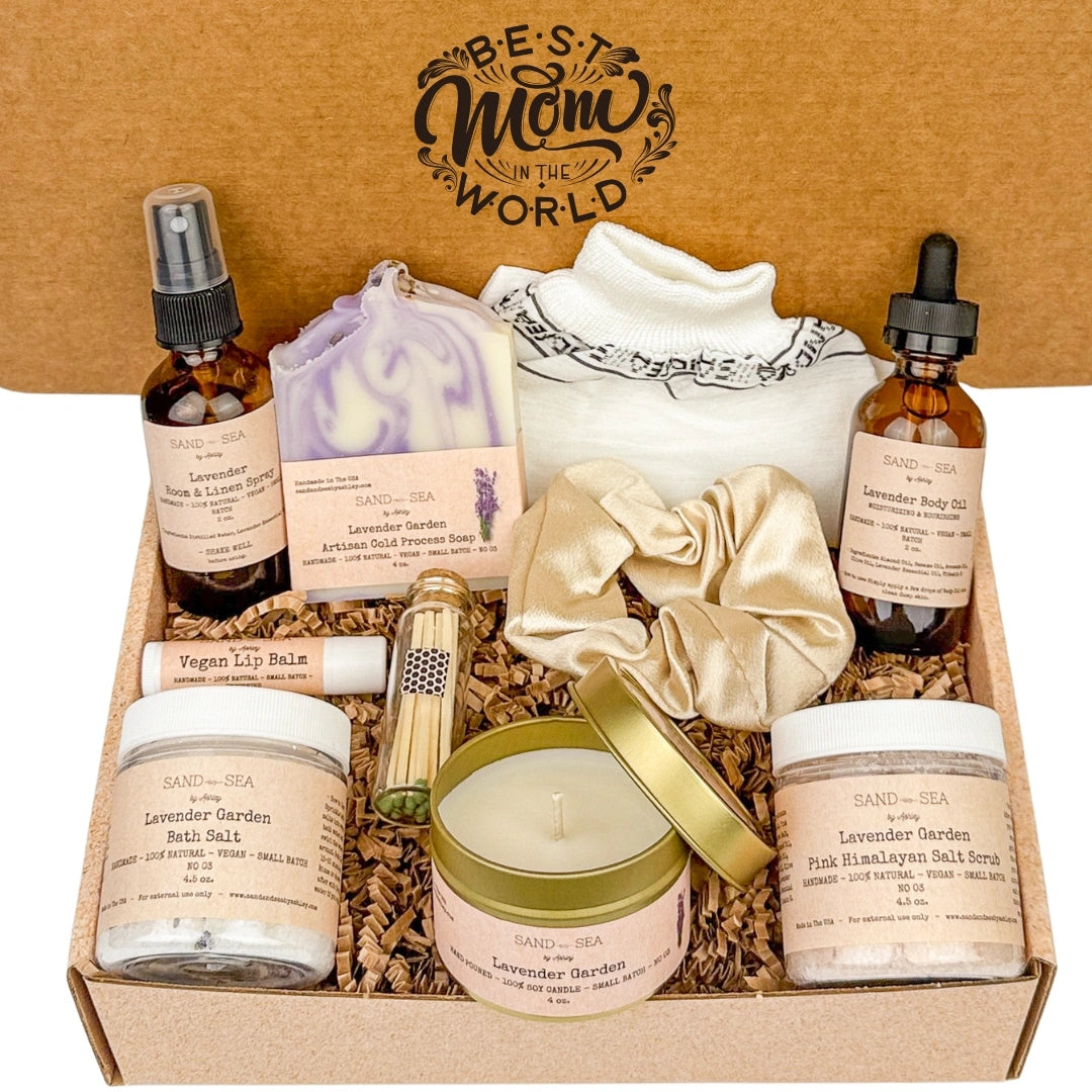 Best Mom in The World - Mothers Day Gift Basket - Handmade Natural Lavender Spa Gifts Set for Your Mom - Sand & Sea by Ashley