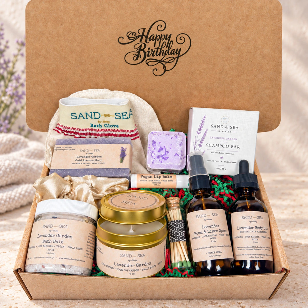 Luxury Birthday Gift Basket for Her | Lavender Bath and Body Spa Gift Set
