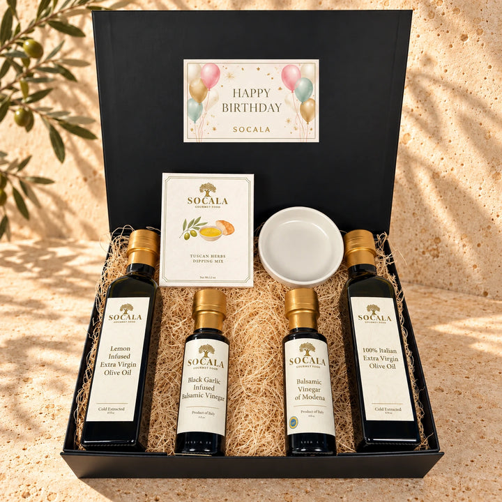 Socala gift set in an open kraft box with a &