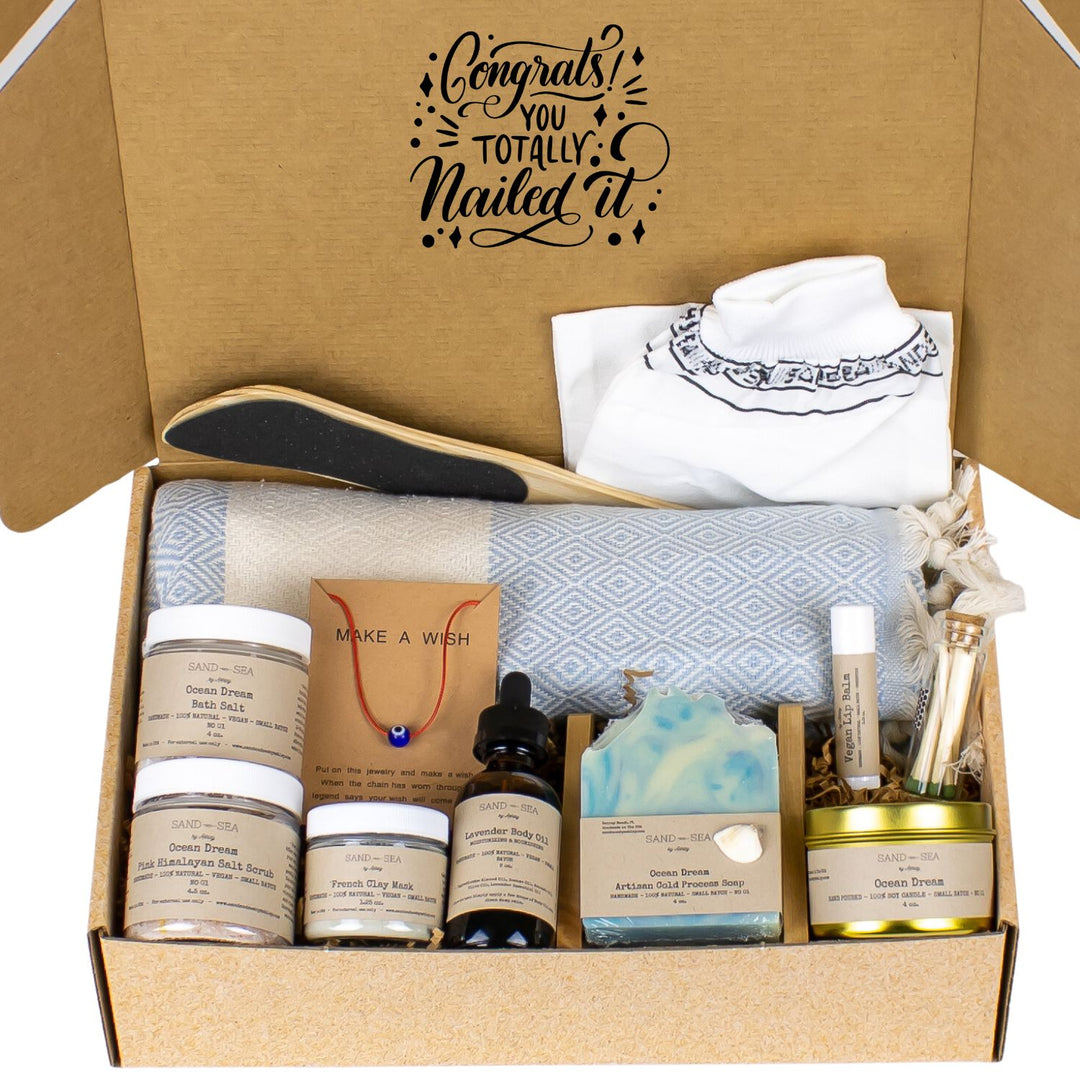 Congratulations Handmade Lavender Spa Gift Baskets - Self Care Gift Box with Turkish Towel 13 pieces