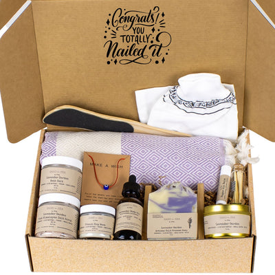 Congratulations Handmade Lavender Spa Gift Baskets - Self Care Gift Box with Turkish Towel 13 pieces