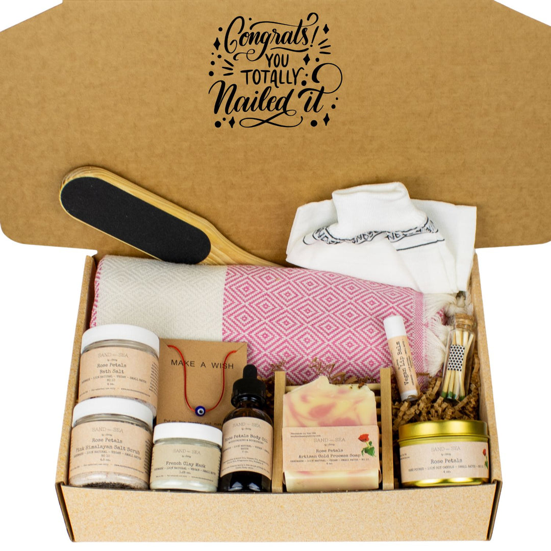 Congratulations Handmade Lavender Spa Gift Baskets - Self Care Gift Box with Turkish Towel 13 pieces