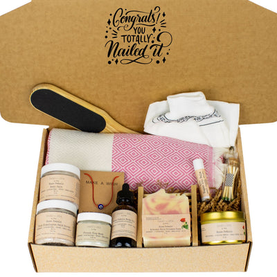 Congratulations Handmade Lavender Spa Gift Baskets - Self Care Gift Box with Turkish Towel 13 pieces