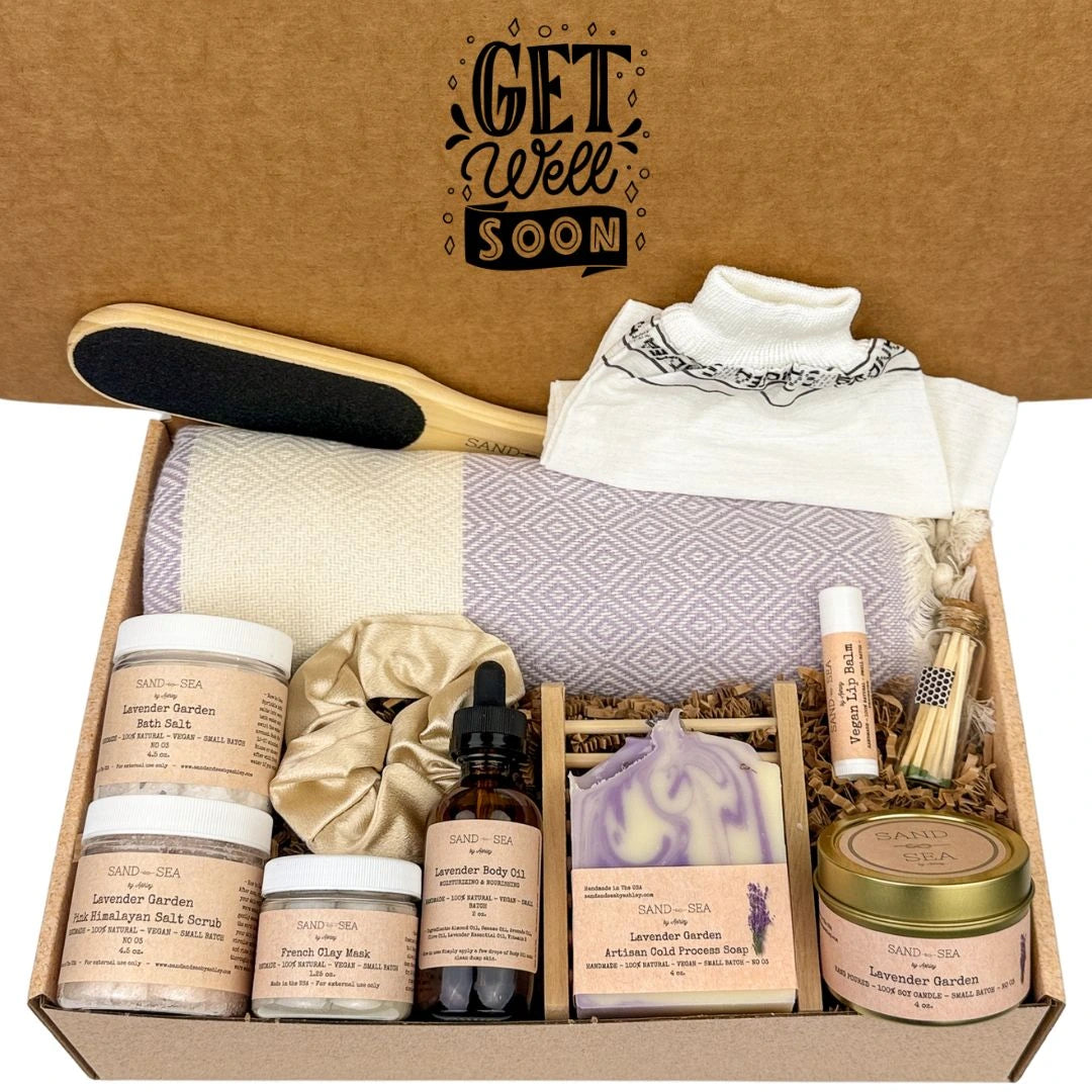 Get Well Gifts | Handmade Lavender Spa Gift Baskets | Self Care Gift Box - Sand & Sea by Ashley