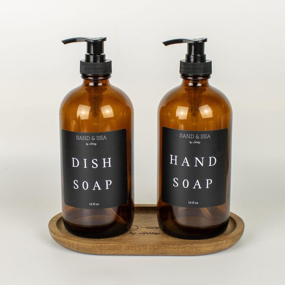 hand-soap-dish-soap-amber-glass-bottle-set-with-wooden-tray