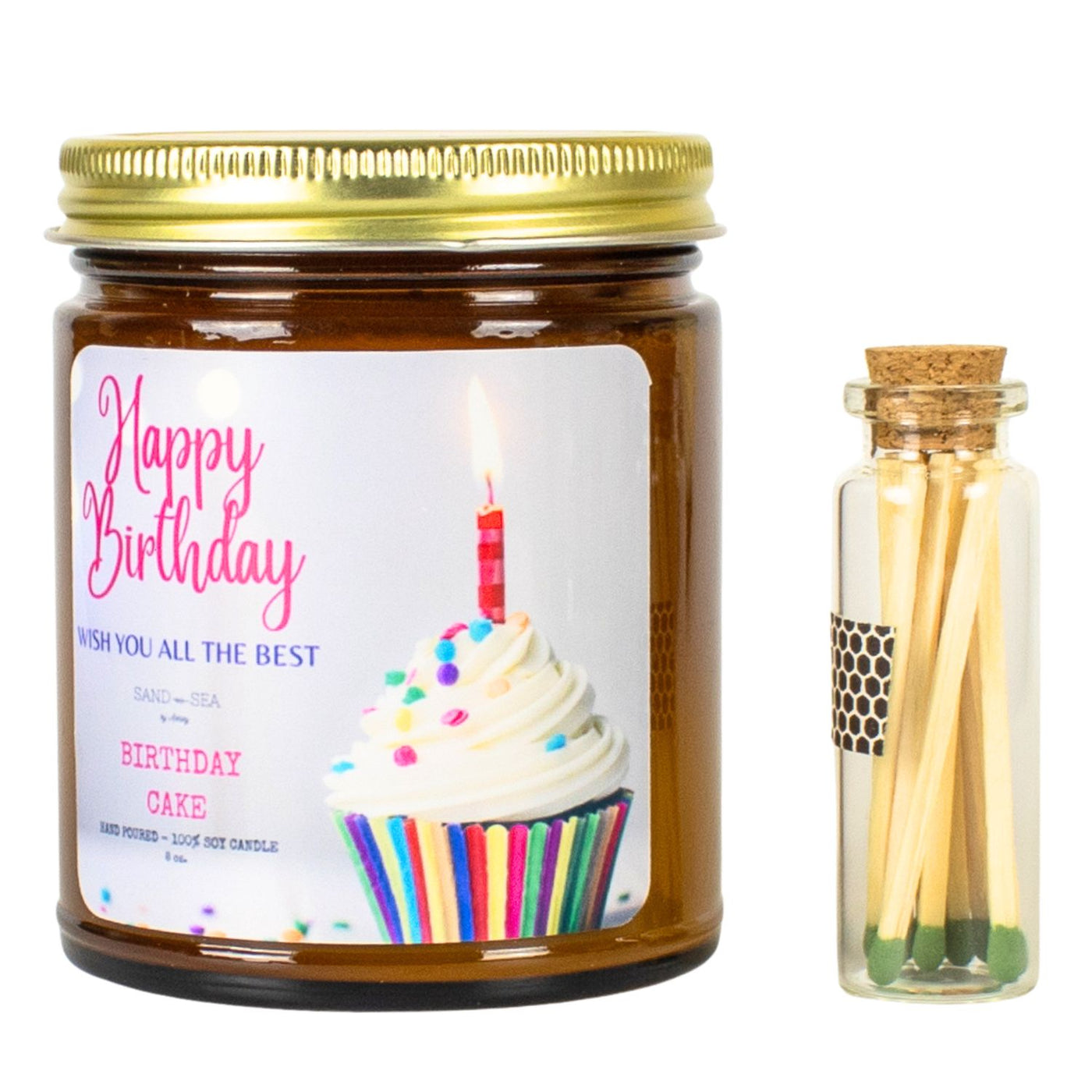 Happy Birthday Soy Candle with Safety Matches - Birthday Cake Scented Candles - Birthday Gifts