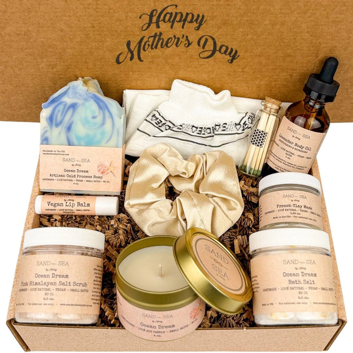 Happy Mothers Day Gift Baskets - Spa Self Care Package for Women 10 pc - Sand & Sea by Ashley