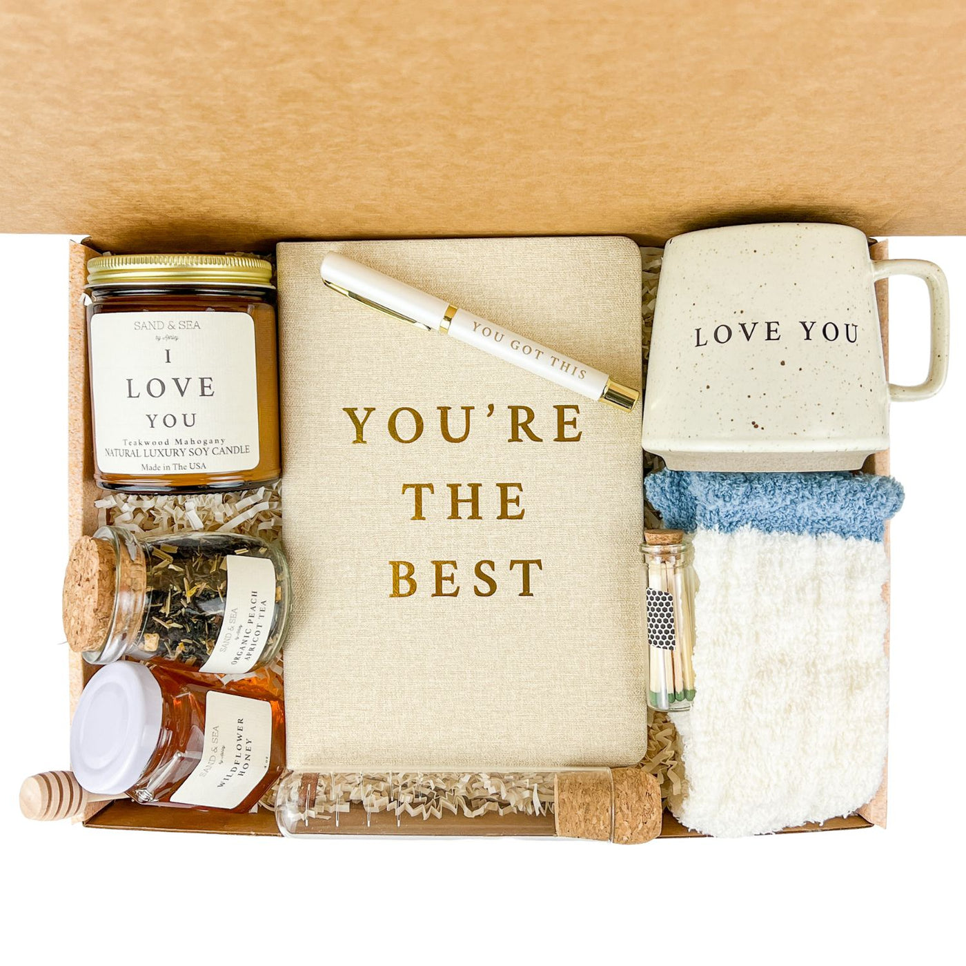 I Love You Care Package for Women, Best Friend Gifts, Stress Relief Thank You Gifts for Her w/Tea, Honey, I Love You Candle, Safety Matches