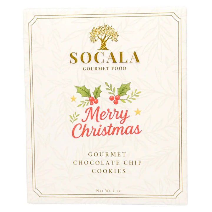 Socala Gourmet Food Christmas cookie package with holly design