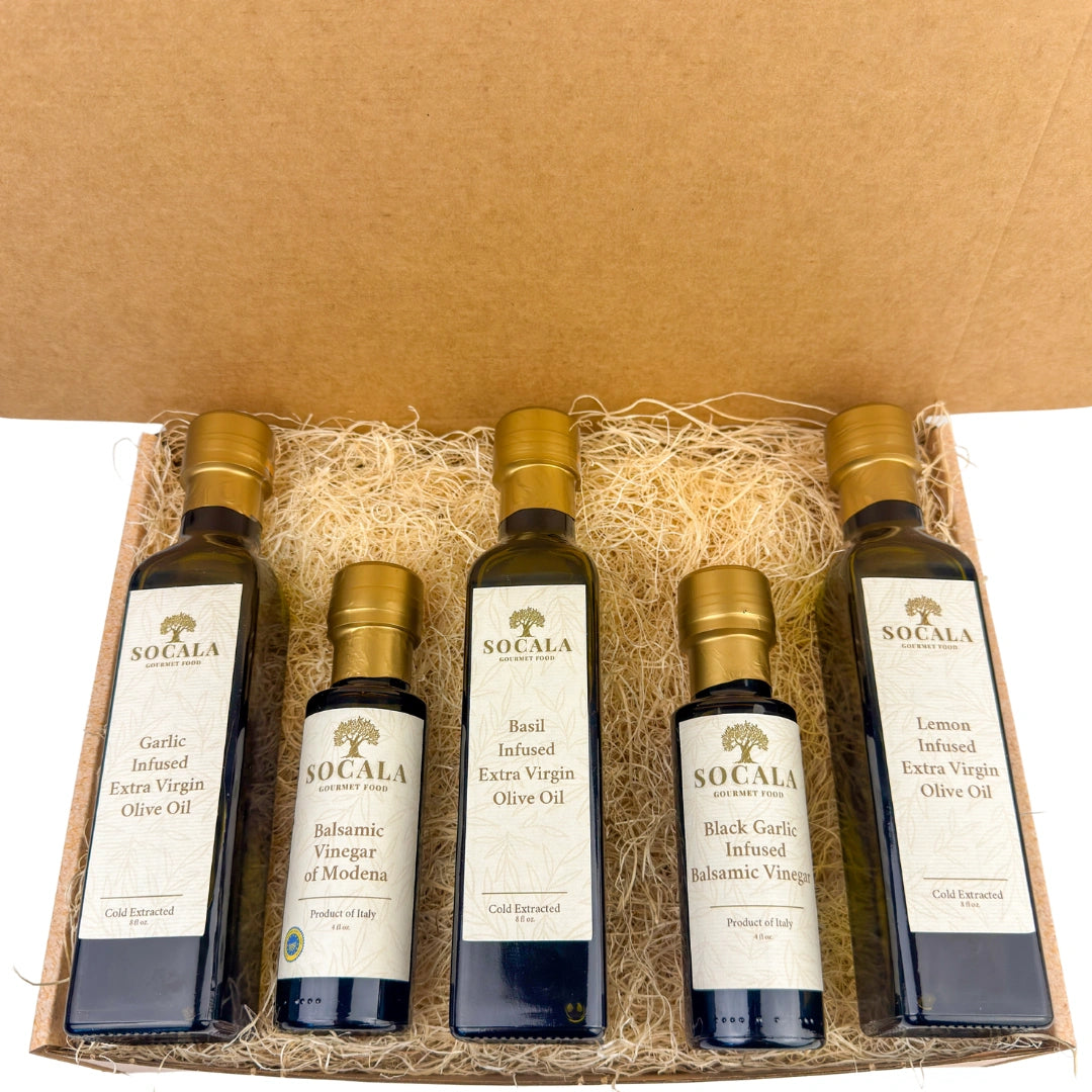 Set of Socala olive oil bottles in a box