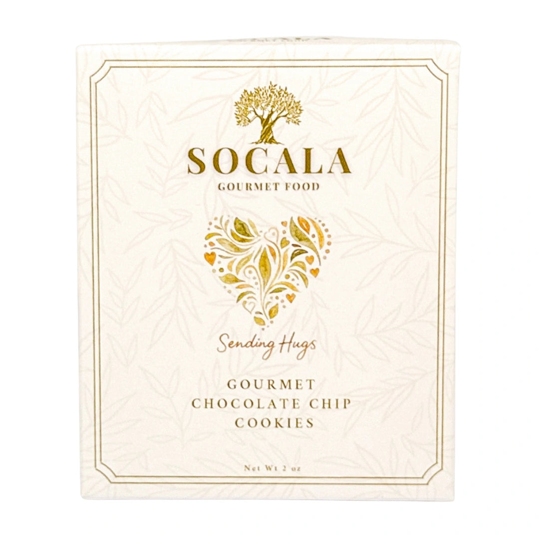Socala Gourmet Food packaging of gourmet chocolate chip cookies on a white background