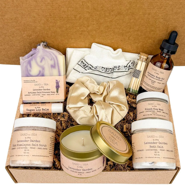 Spa Gift Basket for Women - 10 pieces Luxury Lavender Spa Gift Set for Her - Sand & Sea by Ashley