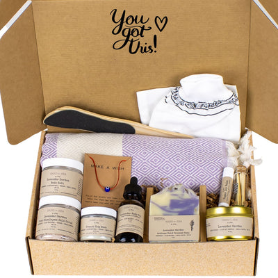 You Got This Lavender Spa Gift Set - Self Care Gift Box with Turkish Towel 13 pieces