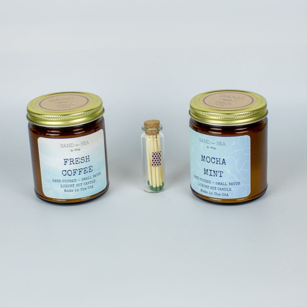 Coffee Lovers Handmade Scented Soy Candle Gift Set 2 pieces 9 oz Jars - Sand & Sea by Ashley
