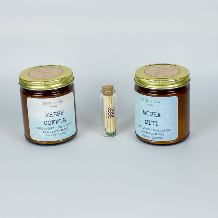 Coffee Lovers Handmade Scented Soy Candle Gift Set 2 pieces 9 oz Jars - Sand & Sea by Ashley