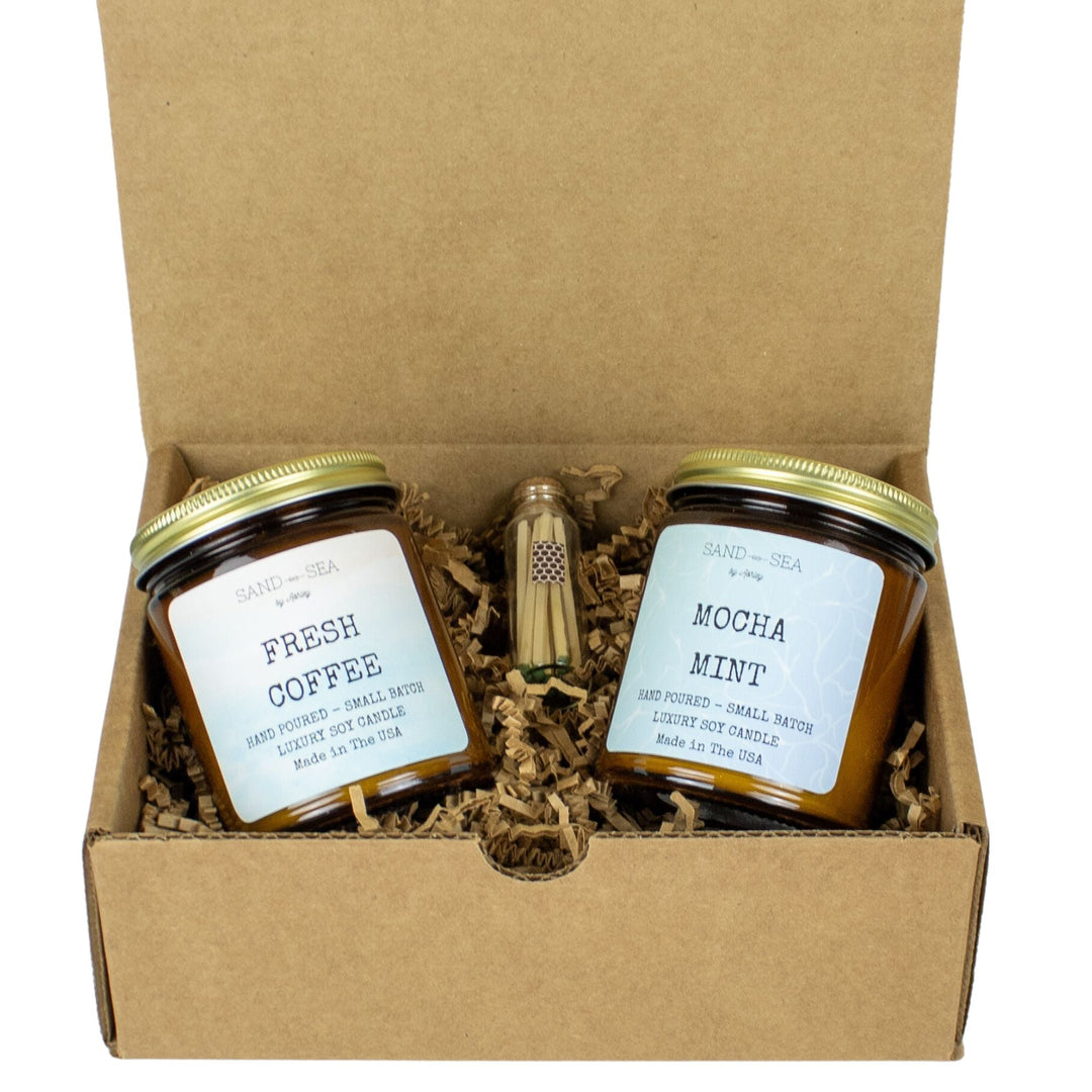 Coffee Lovers Handmade Scented Soy Candle Gift Set 2 pieces 9 oz Jars - Sand & Sea by Ashley