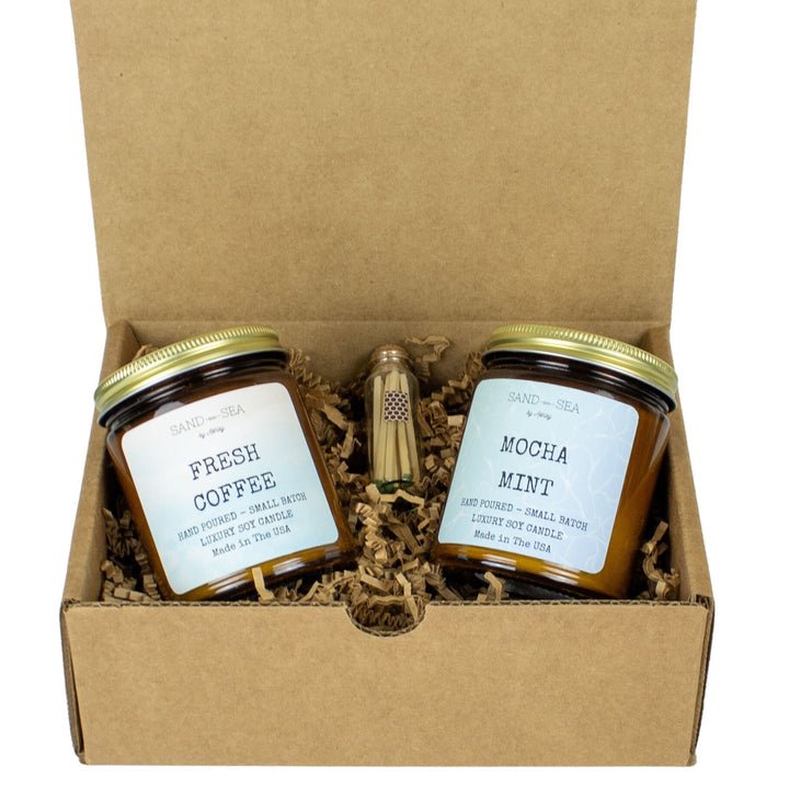 Coffee Lovers Handmade Scented Soy Candle Gift Set 2 pieces 9 oz Jars - Sand & Sea by Ashley