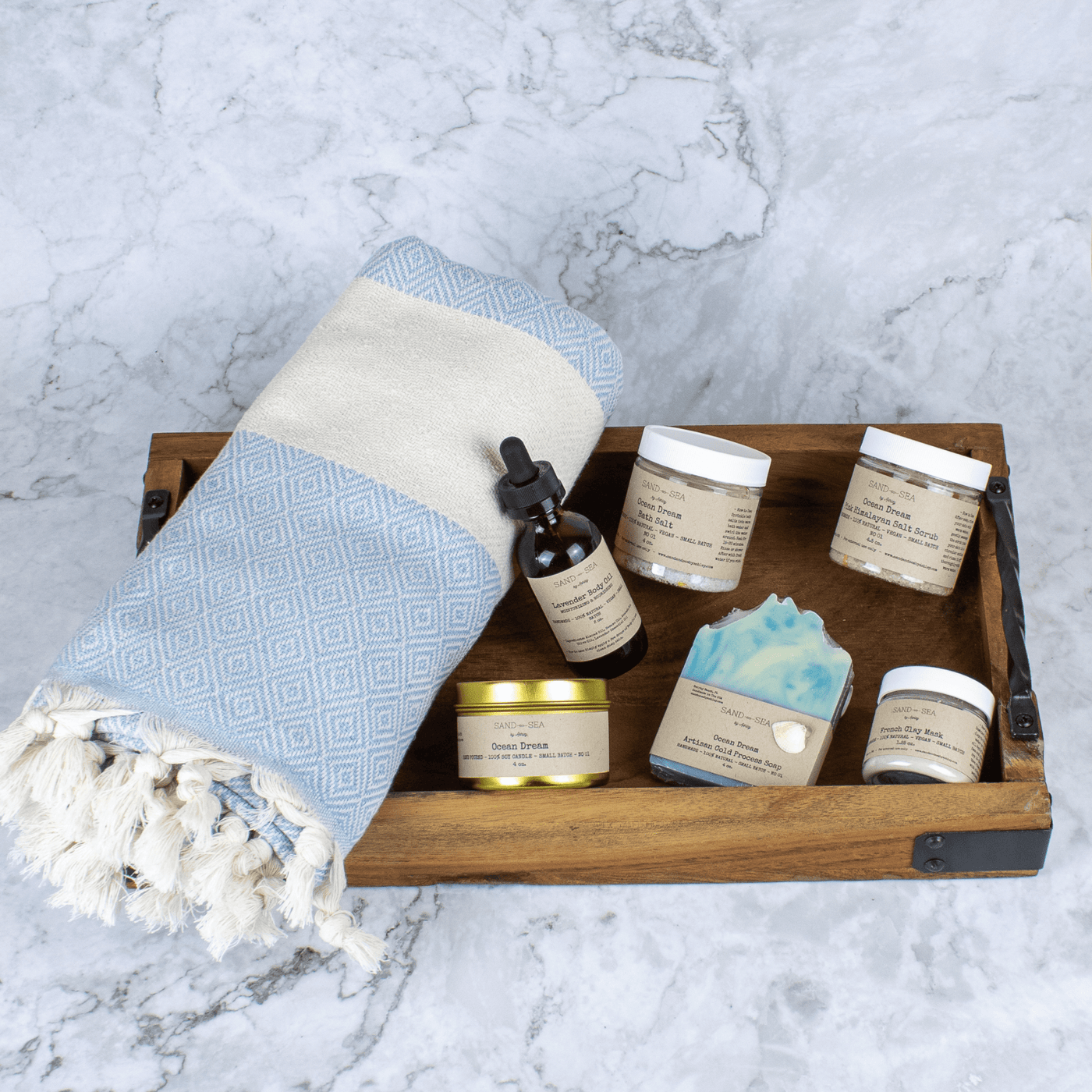 Happy Birthday Pampering Spa Gift Box for Her - Handmade Unique and Relaxing Stress Relief Spa Gift Baskets for Women Birthday - 13 pieces - Sand & Sea by Ashley