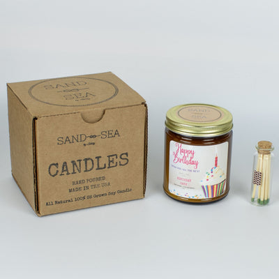 Happy Birthday Soy Candle with Safety Matches - Birthday Cake Scented Candles - Birthday Gifts - Sand & Sea by Ashley