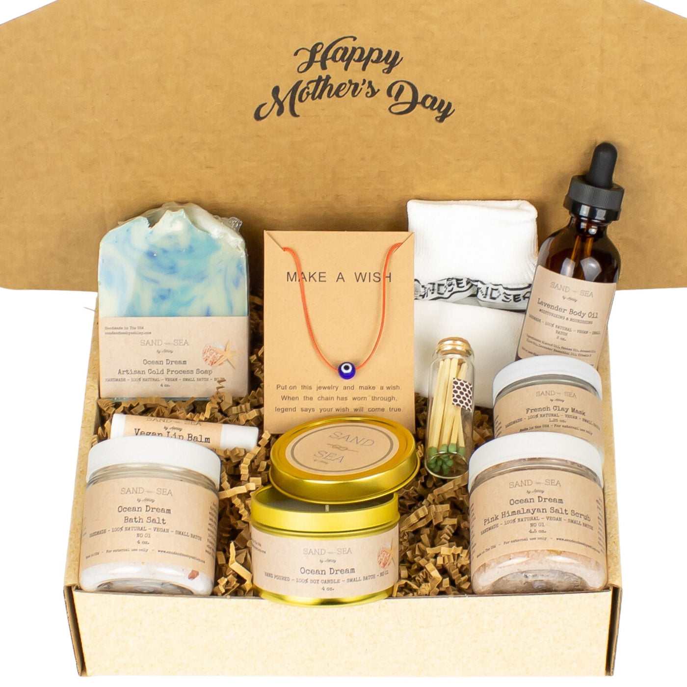 Happy Mothers Day Gift Baskets - Spa Self Care Package for Women 10 pc - Sand & Sea by Ashley