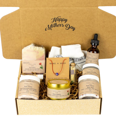 Happy Mother's Day Spa Gift Box - Rose Petals Spa Gift Baskets for Mom - 10 Pieces - Sand & Sea by Ashley