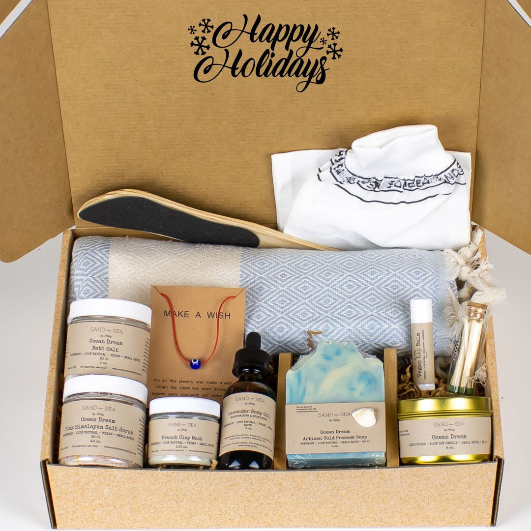 Holiday Christmas Gift Baskets - Handmade Ocean Dream Spa Gift Set 13 pieces - Sand & Sea by Ashley