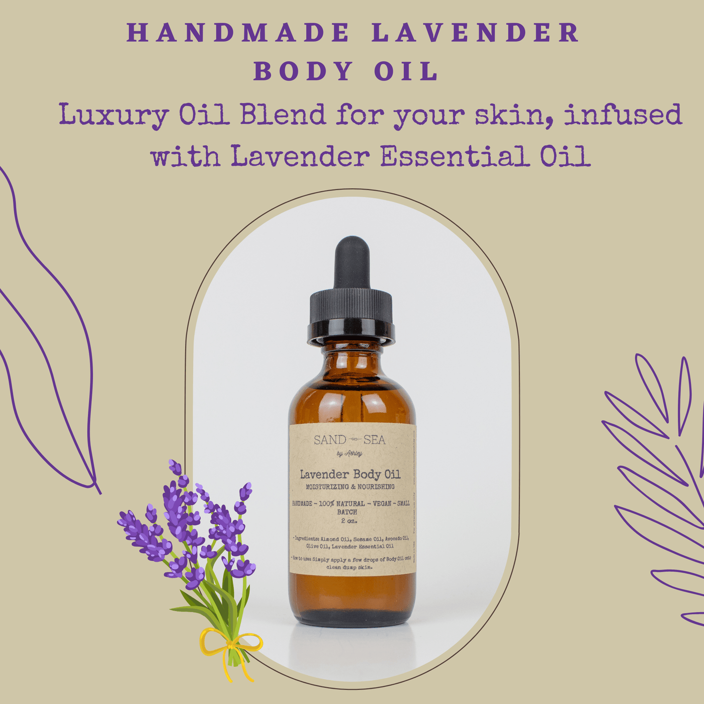 Natural Lavender Body Oil 2 oz - Sand & Sea by Ashley