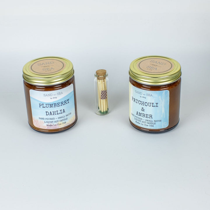 Patchouli Amber - Plumberry Dahlia Handmade Scented Soy Candle Gift Set 2 pieces 9 oz Jars - Sand & Sea by Ashley