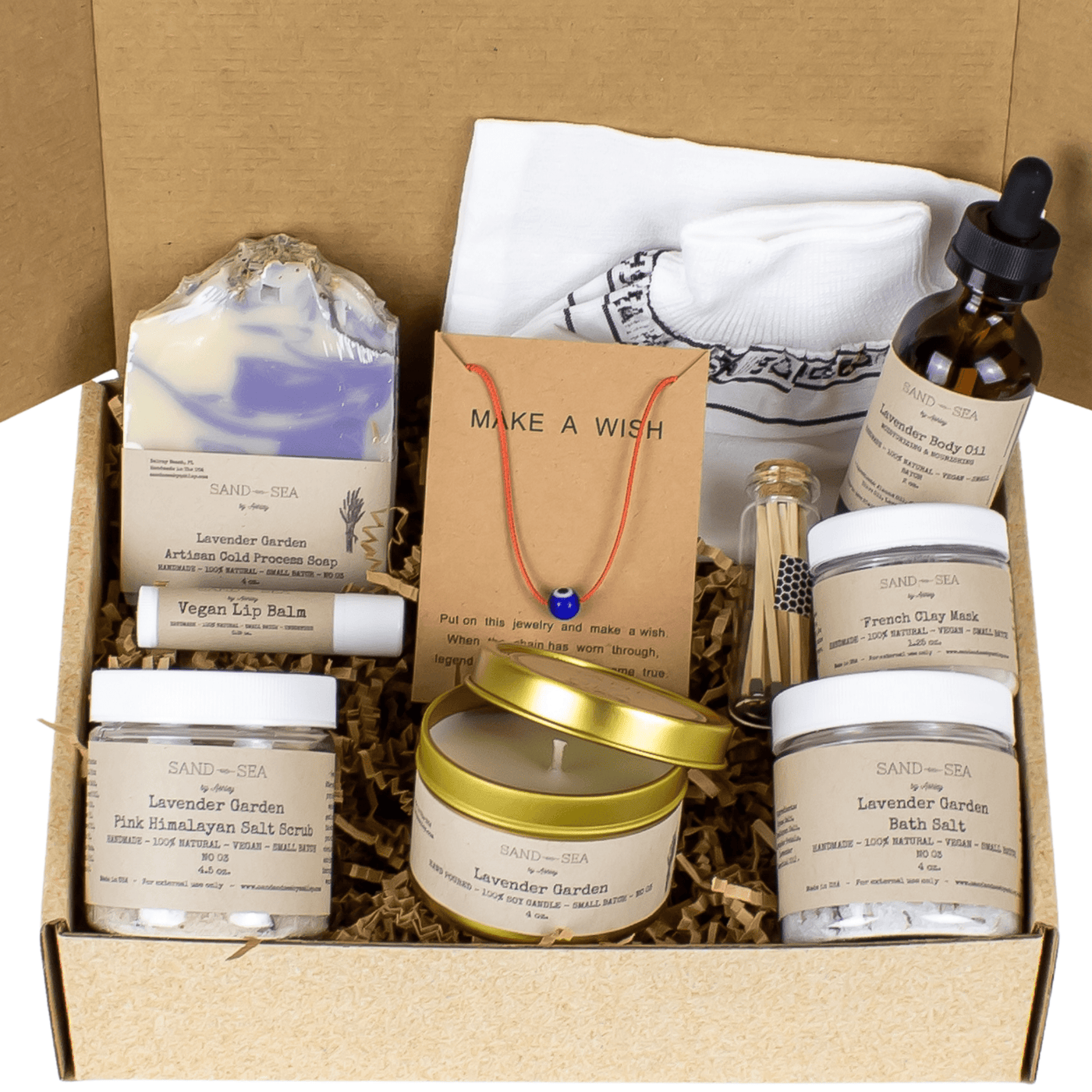 Spa Gift Basket for Women - 10 pieces Luxury Lavender Spa Gift Set for Her - Sand & Sea by Ashley