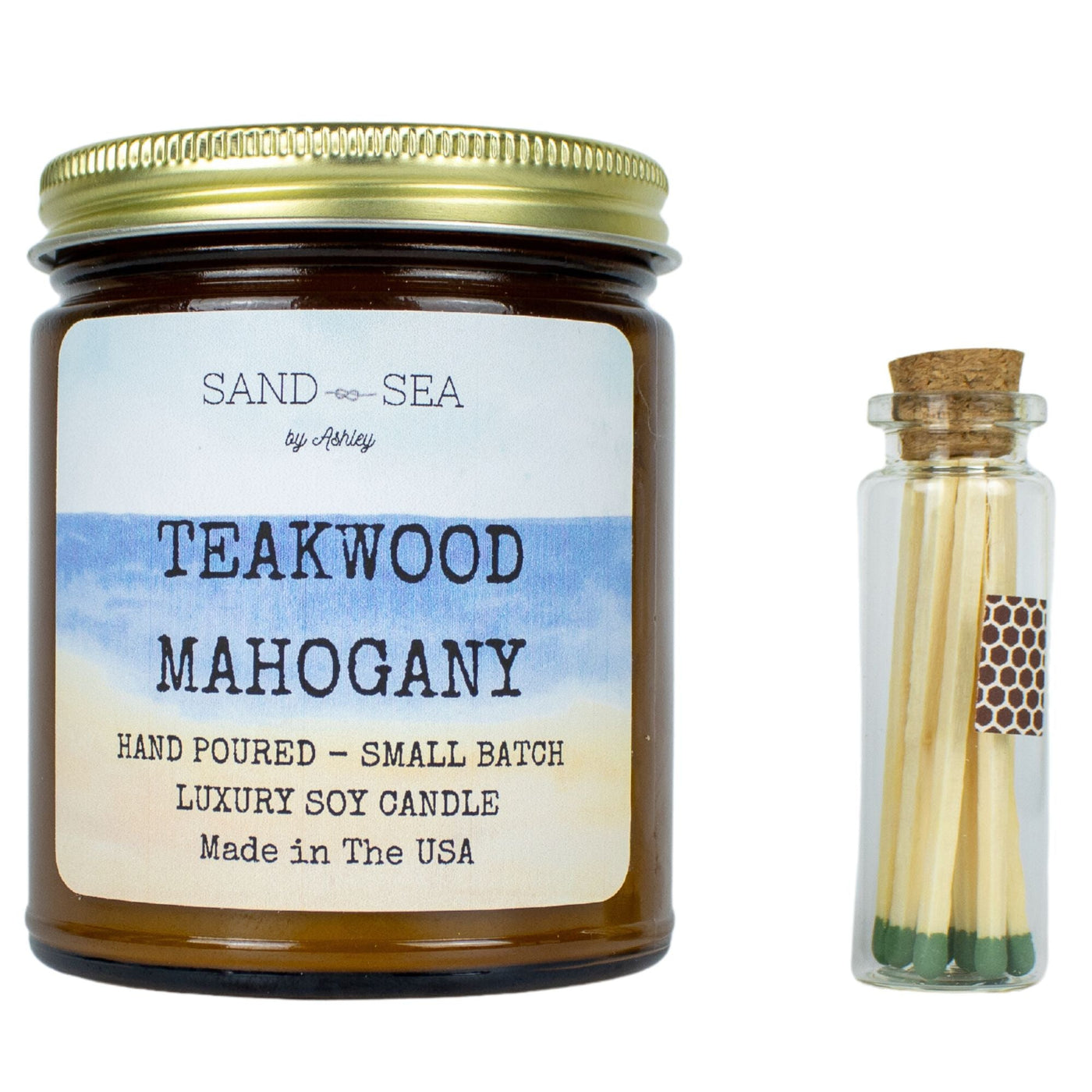 Teakwood Mahogany- Handmade Soy Candle 8 oz - Sand & Sea by Ashley