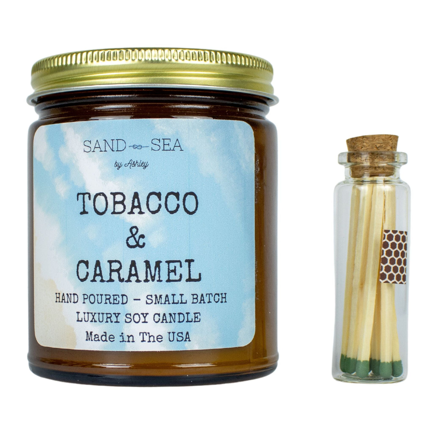 Tobacco Caramel - Handmade Soy Candle 8 oz - Sand & Sea by Ashley